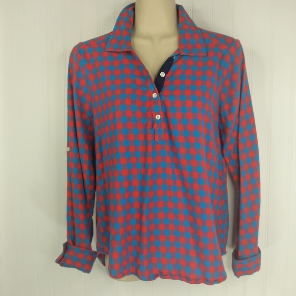 AERIE Checkered Plaid Lightweight Popover Shirt M - Picture 2 of 14